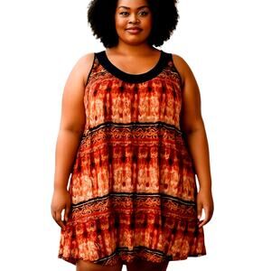 Mile Gabrielle 1X Women's Sleeveless Orange Maxi BOHO Sun Dress Plus 14W 16W